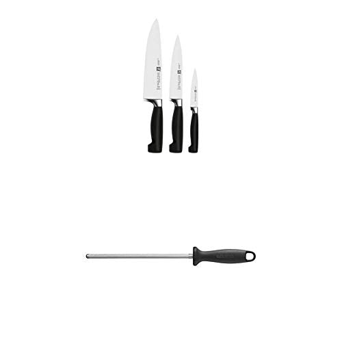 ZWILLING knife set (3-piece) and sharpening steel, paring/garnishing knife, meat knife, chef's knife, stainless special steel/plastic handle, four stars on sale