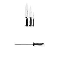 Thumbnail for ZWILLING knife set (3-piece) and sharpening steel, paring/garnishing knife, meat knife, chef's knife, stainless special steel/plastic handle, four stars on sale