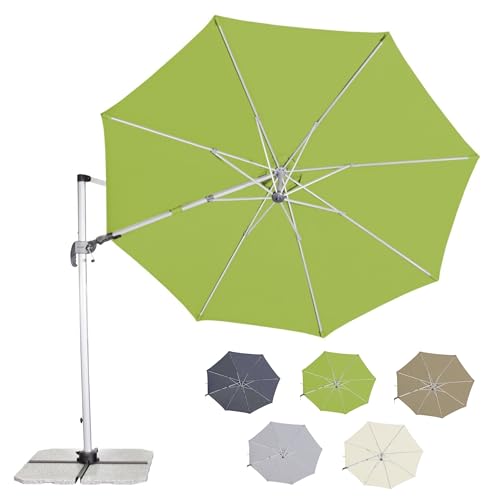 Doppler Parasol SP-AZ 330 cm Fresh Green | Cantilever parasol, foldable, rotatable, and tiltable | Garden parasol with UV protection 50+ | Crank-operated parasol made of aluminum | Rain-repellent polyester canopy