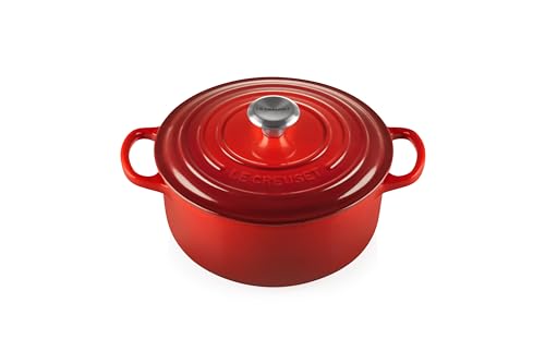Le Creuset Signature Cast Iron Roasting Pan with Lid, Ø 20 cm, Round, Suitable for all hob types and induction, Volume: 2.4 l, 3.092 kg, Cherry Red, 21177200602430 on Sale