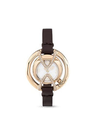 Thumbnail for UNO de 50 18-carat gold-plated watch with black leather strap and round dial with topaz, gold on sale