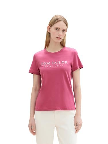 TOM TAILOR Damen 1043695 Basic T-Shirt mit Logo-Print, 16348-Pink Velvet, im Sale