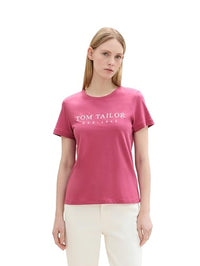 Thumbnail for TOM TAILOR Damen 1043695 Basic T-Shirt mit Logo-Print, 16348-Pink Velvet, im Sale