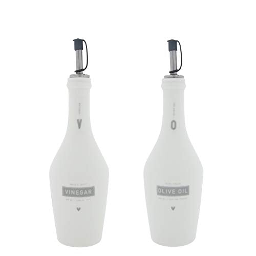Bastion Collections BC Vinegar & Olive Oil Flaschen Set incl. Ausgießer Keramik Weiss grau Keramikgeschirr Küchenaccessoires Gedeckter Tisch im Sale
