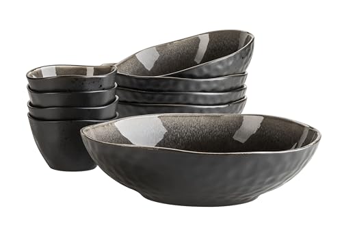 Mäser 934072 Niara Organic series, modern bowl set for 4 people in an exciting vintage look, 9-piece bowl set with a special glaze combination in black and brown, stoneware on sale