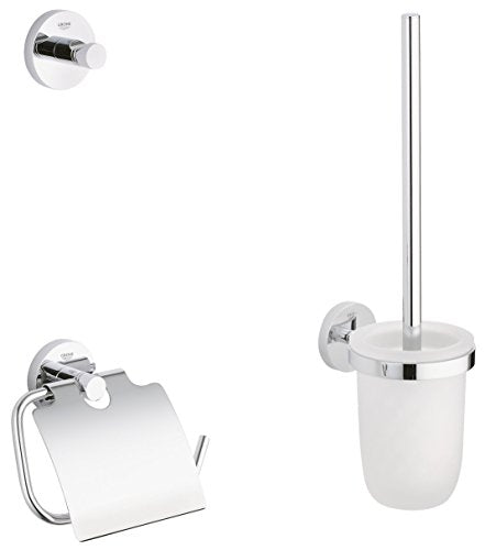 GROHE Essentials Accessoires Bath (WC-Set 3 in 1, Material: Glas / Metall) chrom, 40407001, Rund, Weiß im Sale