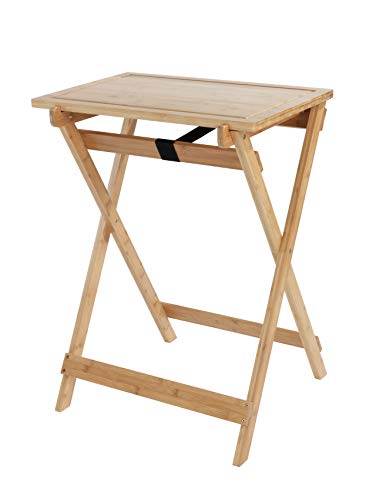 WENKO Klapptisch Lugo, Beistelltisch mit abnehmbarem Tablett, praktischer Tisch für Küche, Wohnzimmer, Balkon und Terrasse, zusammenklappbar, aus echtem Bambus, 60 x 79 x 52 cm, Natur im Sale