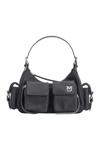 Pinko Damen Cargo Bag Recycled Nylon Tasche, Z99n_Black Limousine-Shiny Nickel im Sale