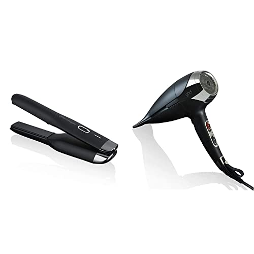 ghd unplugged styler, cordless straightener with hybrid co-lithium technology, black &amp; helios hairdryer, professional hairdryer with brushless motor and ionic technology, black on sale