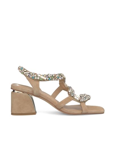 Alma en Pena Damen Riemchensandaletten/Sandaletten/Sandalen Beige Leder-Textil-Mix, im Sale