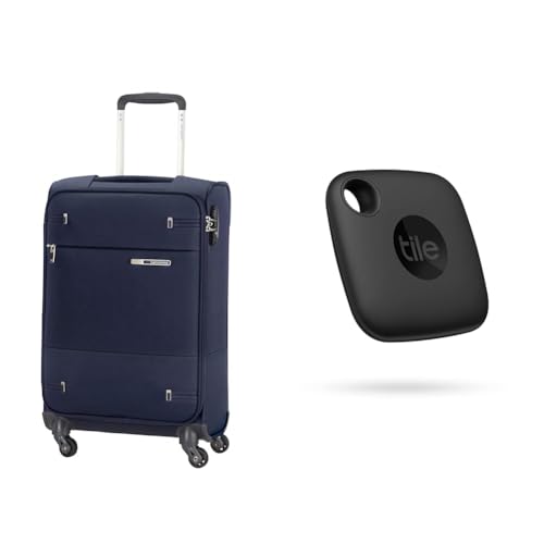 Samsonite Base Boost - Spinner Erweiterbarer Koffer, 66 cm, 67,5/73,5 Liter, Blau (Navy Blau) & Tile Mate Bluetooth Item Finder im Sale