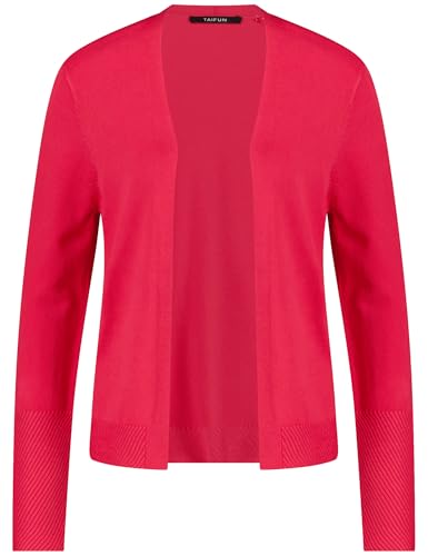 Taifun Damen Feine Strickjacke mit Struktur-Details Langarm unifarben Cherry Red 34 im Sale