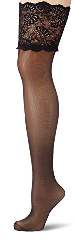 Thumbnail for KUNERT Damen Halterlose Strümpfe Satin Look 20 breites Spitzenband 20 DEN Black im Sale