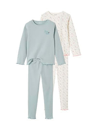 Thumbnail for Vertbaudet 2er-Pack gerippte Mädchen Schlafanzüge Oeko-Tex graublau 140 im Sale