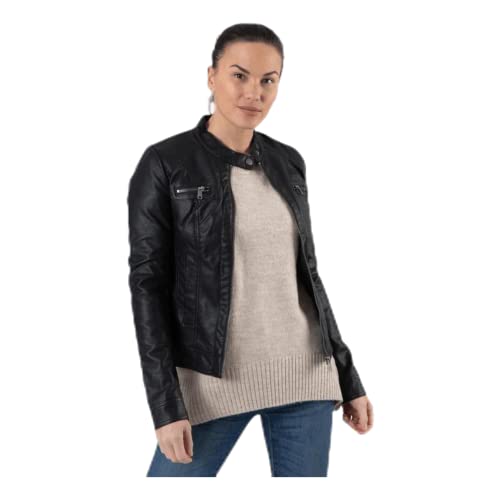 ONLY Women's Biker Faux Leather Jacket Long Sleeve Shacket Transition Blazer PU Coated Shirt ONLBANDIT, Colors: Black, on Sale