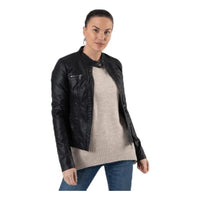 Thumbnail for ONLY Women's Biker Faux Leather Jacket Long Sleeve Shacket Transition Blazer PU Coated Shirt ONLBANDIT, Colors: Black, on Sale