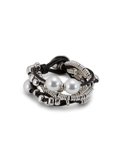 Uno de 50 Damen-Armband Leder Metal Mix Silber Poliert PUL0578MT im Sale