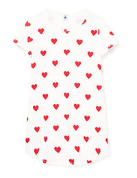Thumbnail for Petit Bateau Mädchen Kurzarm-Nachthemd, Weiss Marshmallow / Rot Terkuit, 3 Jahre im Sale