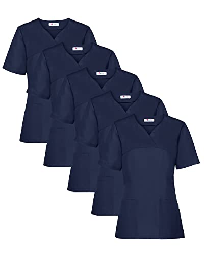 CLINIC DRESS Schlupfkasack 5er-Pack Damen Kasacks für Pflege Ärzte und Ärztinnen Praxisteam 2 Taschen leicht tailliert Navy im Sale