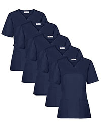 Thumbnail for CLINIC DRESS Schlupfkasack 5er-Pack Damen Kasacks für Pflege Ärzte und Ärztinnen Praxisteam 2 Taschen leicht tailliert Navy im Sale