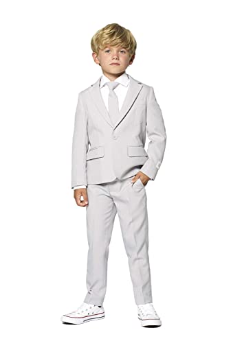 OppoSuits Groovy Grey Einfarbiger Anzug für Jungen - Abschlussball- und Hochzeitsfeier-Outfit - Inklusive Blazer, Hose und Krawatte - Grau im Sale