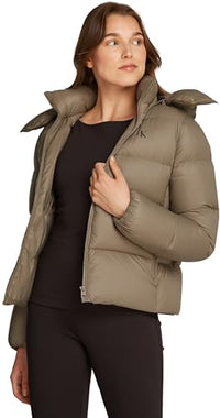Thumbnail for Calvin Klein Women's Down Short Puffer Jacket with Hood, Brindle (Beige), on Sale