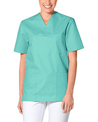 Thumbnail for CLINIC DRESS Schlupfkasack - Unisex Kasack Damen und Herren bunt für Pflege und Altenpflege, Kurzarm und Brusttasche, 95 Grad Wäsche weiß im Sale