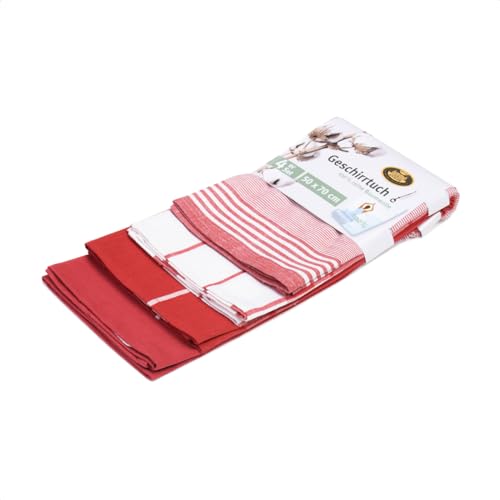 Gözze - Geschirrtuch-Set, 4-teilig, 100% Baumwoll-Jacquard-Stoff, hohe Materialdichte (200 g/m²), 50 x 70 cm - Rot im Sale