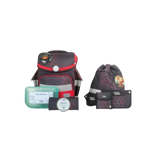 SCHOOL-MOOD - Schulranzen Set Drache, 7-teilig - Timeless Air+ - ergonomischer Schulranzen Jungen & Mädchen - Schultasche für Kinder in der 1. bis 4. Klasse - Mika (Drache) im Sale