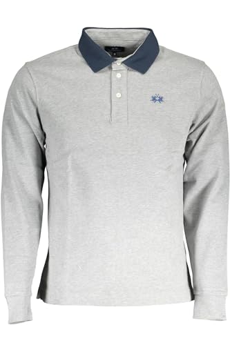 La Martina Elegantes Langarm-Poloshirt mit kontrastierenden Herren Details, GRAU, X-Groß im Sale