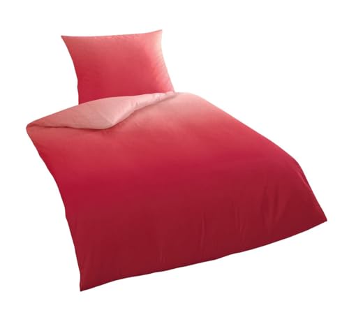 Bierbaum Mako Satin Bettwäsche 135x200cm 2 TLG. Melange Rot Farbverlauf im Sale