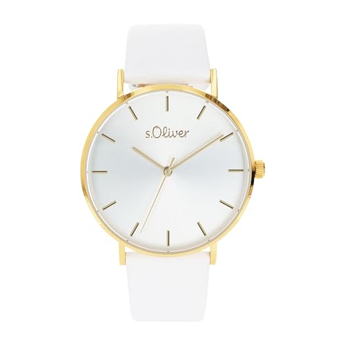 s.Oliver Armbanduhr Damen Quarzuhr Analog, mit Leder Armband, Gelb, 3 bar Wasserdicht, Kommt in Uhren Geschenk Box, im Sale