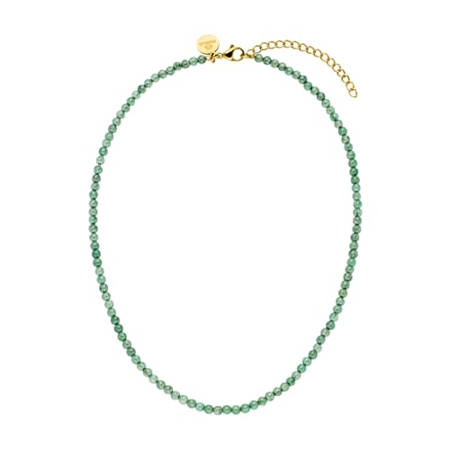 Purelei Aventurine Kette, Damen Halskette aus langlebigem Edelstahl, Wasserfeste natürliche Aventurineperlenkette, 35-40 cm cm Länge verstellbar (Gold) im Sale