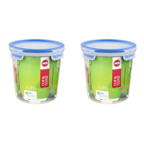 Emsa 508553 Clip & Close Frischhaltedose | Rund | 2,0 Liter | Clip-Verschluss | Kunststoff | Transparent/Blau, 1 Stück (2er Pack) im Sale