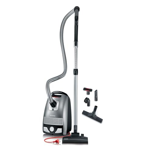 SEVERIN Bodenstaubsauger mit Beutel S'POWER, leistungsstarker & leiser Staubsauger mit 360° Rollen, HEPA 13 Filter, Zubehör für Parkett & Teppich, platingrau - granatrot, BC 7045 im Sale