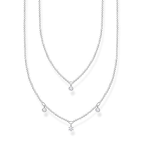 Thomas Sabo Damen Doppel Halskette weiße Steine silber, 925 Sterlingsilber, 40-45 cm Länge im Sale