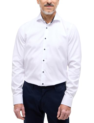 ETERNA Slim Fit Cover Hemd Langarm Haifischkragen Blickdicht Struktur Mittelblau im Sale