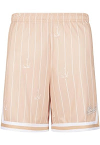 Thumbnail for Karl Kani Herren Small Varsity Logo Pinstripe Mesh Shorts Sand/White im Sale