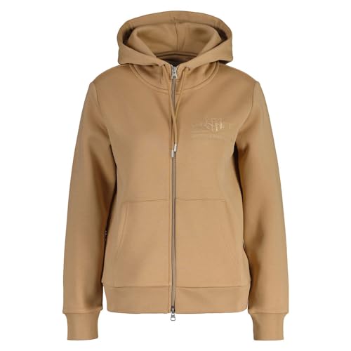 GANT Damen REG Tonal Shield Zip Hoodie Kapuzenpullover, Caramel BEIGE, 42 im Sale