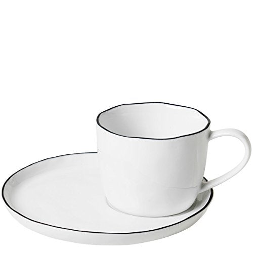 Broste Copenhagen Tasse mit Untertasse, Porzellan, Grau, 6.4 Centimeters cm im Sale