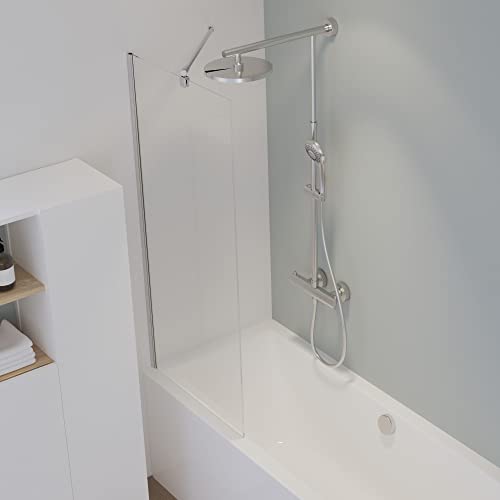 Schulte feststehende Duschabtrennung auf Badewanne, 140 x 70 cm, 5 mm Sicherheitsglas ESG Klar hell, Alu-natur, fixe Badewannenfaltwand, D1611-F-1-50 im Sale