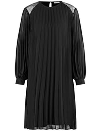 Thumbnail for Gerry Weber Damen Plisseekleid mit Spitzeneinsatz Langarm, Manschetten unifarben knieumspielend Schwarz 44 im Sale