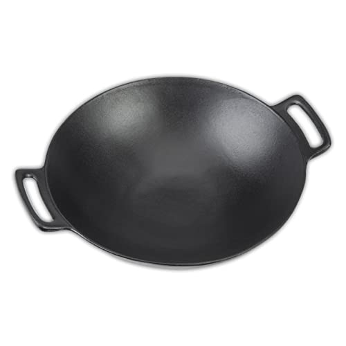 LANDMANN Grill Wok | High-quality wok made of enameled cast iron (Ø cm) | Optimal heat distribution and heat retention | With a flattened base suitable for grill grates | 46 x 13.5 cm [Black] on sale