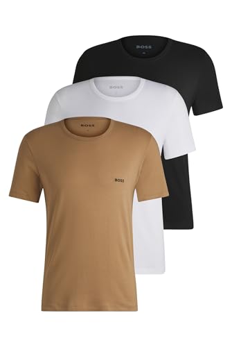 BOSS Men's Classic T-Shirts Short Sleeve Shirts Pure Cotton Crew-Neck 3-Pack, Color: Multicolored, Item:-265 beige/White/Black, on Sale