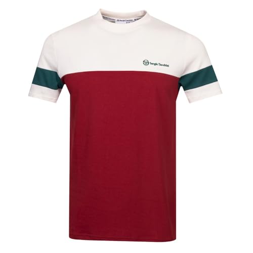 Sergio Tacchini Jonnie Men's Two-Tone Red/Cream T-Shirt with Sleeve Stripes, 100% Cotton, Sundried Tomato/Rain Forest, XX-Large on Sale
