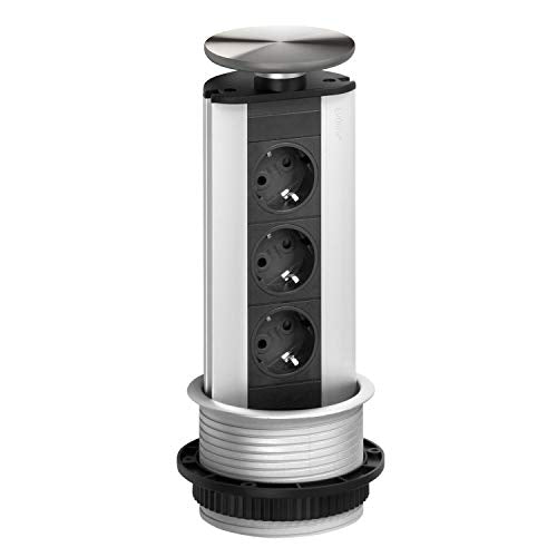 Schulte Steckdosenleiste EVOline Port Cuisine | 3x Schuko-Steckdose | 1 Stück | Wippdeckel Edelstahl | 159310021600