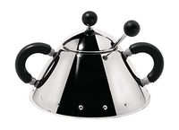 Thumbnail for Alessi Zuckerdose mit Löffel aus Edelstahl, Griffen und Knopf aus PA, schwarz, Silber, 35.5 x 10.5 x 18.5 cm im Sale