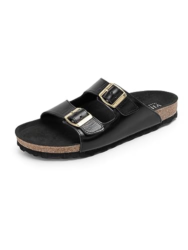 VITAFORM Hautschonend gegerbte Pantolette Damen Schwarz - Made in Germany - Sandalen Sommer aus nachhaltig gegerbtem Leder - Auch als Hausschuh geeignet im Sale