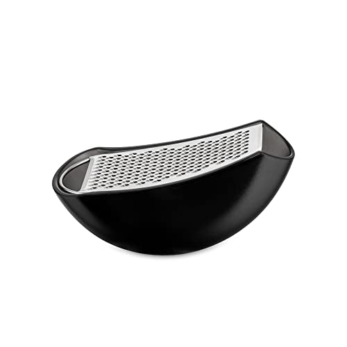 Alessi Parmenide, Reibe mit Käsedose aus thermoplastischem Harz schwarz, und Reibe aus Edelstahl glänzend poliert,15,3 x 7,5 x 6,7 cm im Sale