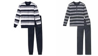 Thumbnail for Schiesser Zweiteiliger Schlafanzug Dunkelblau & Grau (Anthrazit 203) 50 - Herren, Langarm, Gestreift, Locker, Klassisch elegant, Baumwolle, 2 Count, im Sale